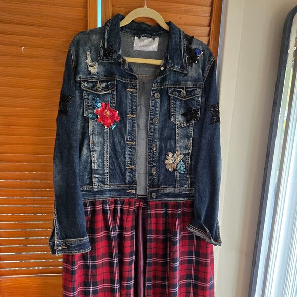 AMAZING STAGE or CONCERT Demin & Plaid Duster Coat - Picture 1 of 6